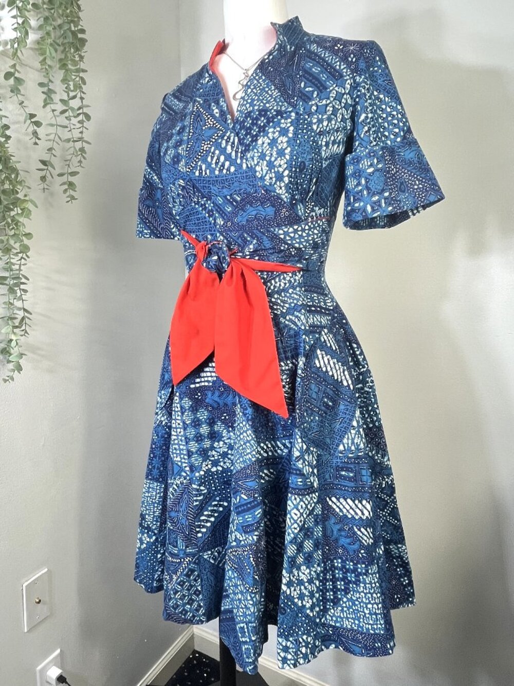 Vintage Plaza South Dress Midi Mid Century Style Fit & Flare Short Sleeve XS